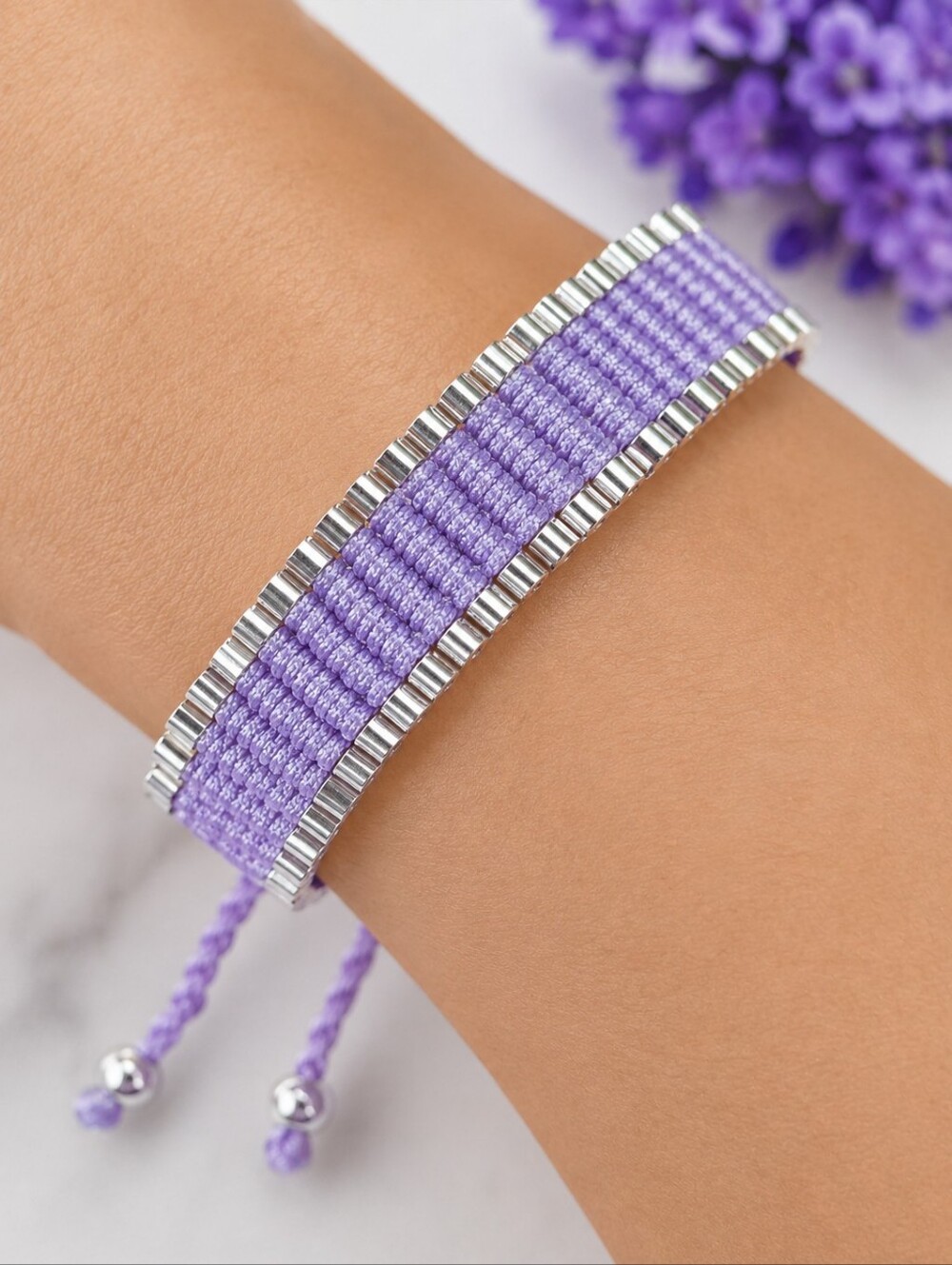 Adjustable Braided Nylon Bracelet Silver Tone Woven Fashion Jewelry